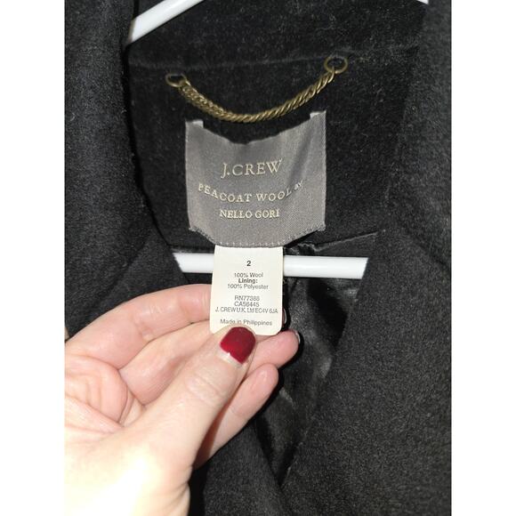 J. Crew Peacoat Wool Nello Gori Black Tan Trim sz 2 Academia Style Dbl Breasted - Picture 4 of 4